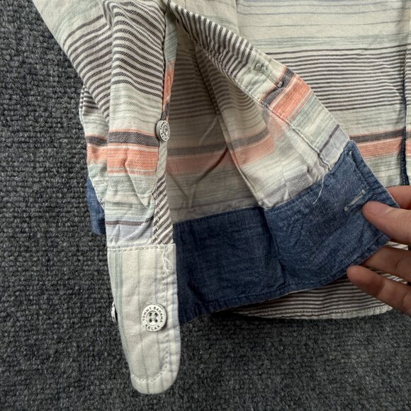 Tommy Bahama Striped Medium Gray Blue Orange Colorful Button Up Tencel Cotton - Picture 12 of 16